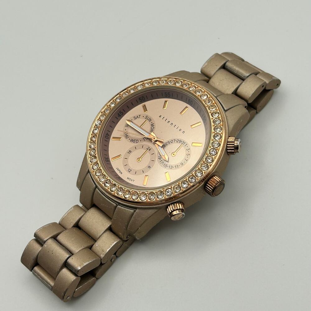 Attention Women's Rose Gold Tone Crystal Bezel Watch Working New Battery - Picture 4 of 8